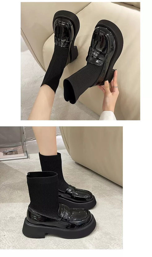 New Fashion Mid Calf Round Toe Sock Platform Loafers